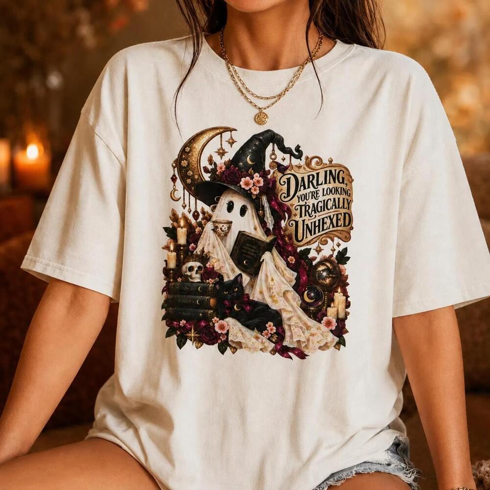 Witch Ghost Halloween Shirt, Gothic Floral Tee,
